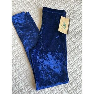 Leo's Dancewear Blue Crushed Velvet Leggings Vintage Navy Dance Pants Size Large